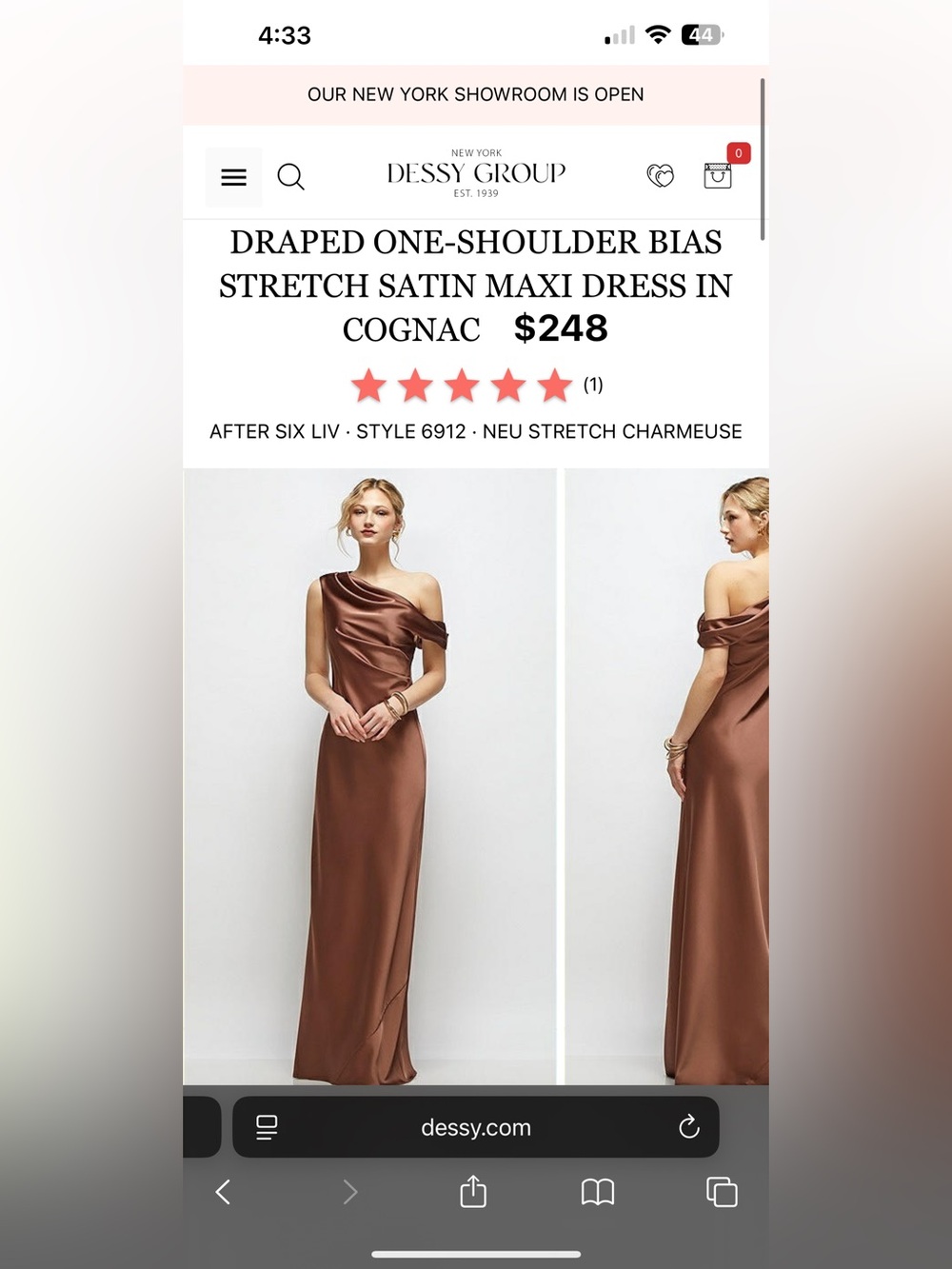 After Six One-Shoulder Satin Maxi Dress in Cognac Brown